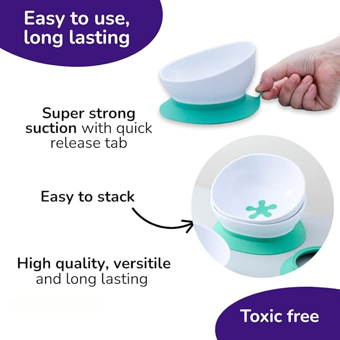 doddl 2-in-1 Baby & Toddler Suction Bowl with Removable Base, Converts to Non-Slip Self Feeding Dish, BPA & Toxin Free, Ergonomic High Back Oval Design, Dishwasher Safe, 6–48 Months (Fresh Green)