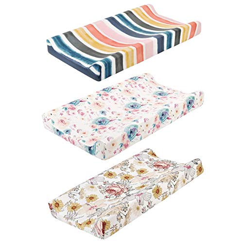 3PC Baby Changing Mat Cover Unisex Soft Changing Pad Cover Nappy Changing Travel Station Cover Fit for Any Standard Crib Changing Mat, Removable-32 x16 x4 （Just Cover）