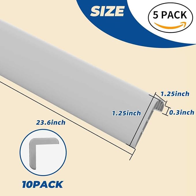 Wall Corner Edge Protector - 1.2 x 1.2 x 23.6 Inch Baby Proofing Corner Guards, Self Adhesive Furniture Edge Strips for Home, Kindergarten and Office, 5 Pack