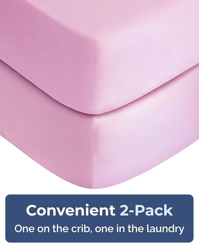 Pack and Play Sheets Fitted - 2 Pack Mini Crib Sheets for Pack N Play Mattress - Unisex Playard Microfiber Bedding for Boys & Girls - Soft, Breathable & Wrinkle Free - Oeko-Tex, 38 x 26in - Pink Duo