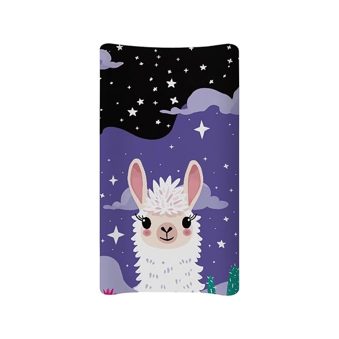 ZDCUSTOM Cartoon Alpaca Pattern Diaper Changing Table Cover Comfy Cozy Cradle Sheets Soft Changing Mat Cover Changing Table Sheet Fits 32”x16 Changing Mats Covers