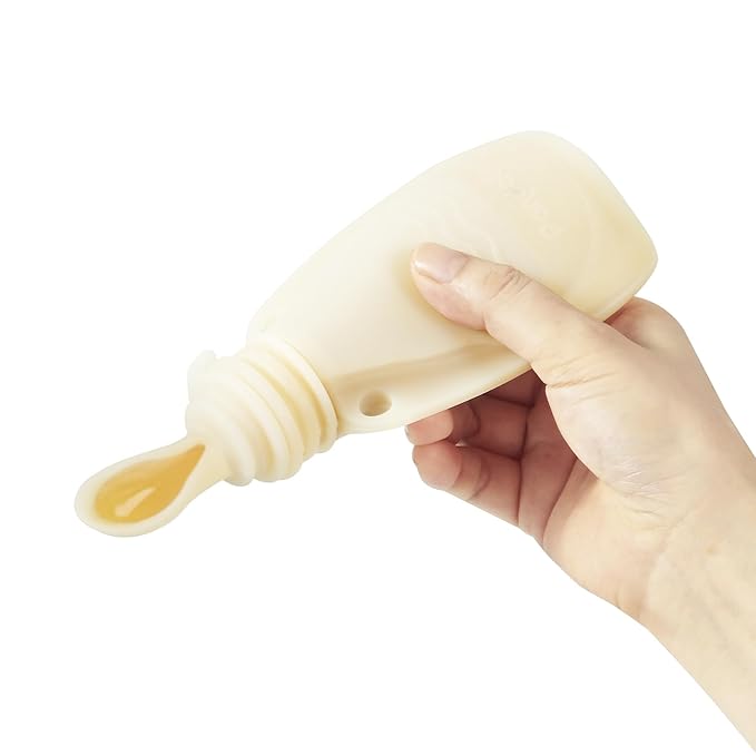 PandaEar 3 Pack Silicone Baby Food Pouches, Reusable Squeeze Pouches for Toddler with 3 Silicone Puree Feeder Spoon, BPA-Free Silicone Refillable Infant Food Storage, 5 oz (Light Tan&Walnut&Grey)