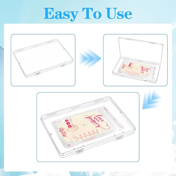 4 Pcs Clear Flat Breast Milk Freezer Storage Organizer, Space Saving Breastmilk Freezer Tray for Breastfeeding Bag Organization, Reusable Breastmilk Storage Containers, 7.48 x 5.11 x 0.67 in (4 Pcs)