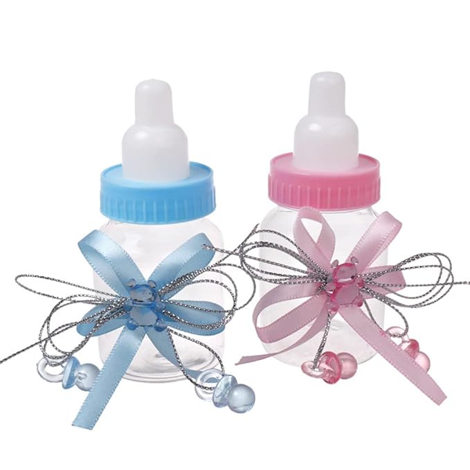 24-Piece Baby Feeding Bottle Set with Pink Candy Box for Shower Decoration