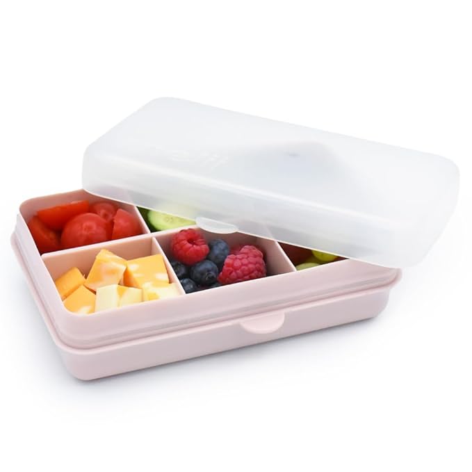 melii Snackle Box | 6-Compartment Divided Snack Container, BPA-Free Food Storage with Removable Dividers for School, Travel & On-the-Go Snacking (Pink)