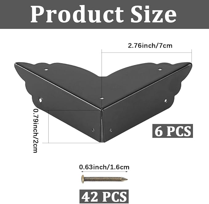 CRASPIRE 6Pcs 2.7"X2.7" Vintage Furniture Corner Protectors Black Metal Decorative Guard Cabinet Bumpers Edge Corner Protectors with Screws for Cupboard Table Desk Jewelry Box Gift Wooden Case