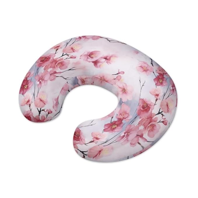 Pink Peach Blossom Nursing Pillow Covers Chinese Peach Flower Breast Feeding Pillow Support Lounger Cover Cherry Blossom Removable Nursing Pillow Cover, Machine Washable