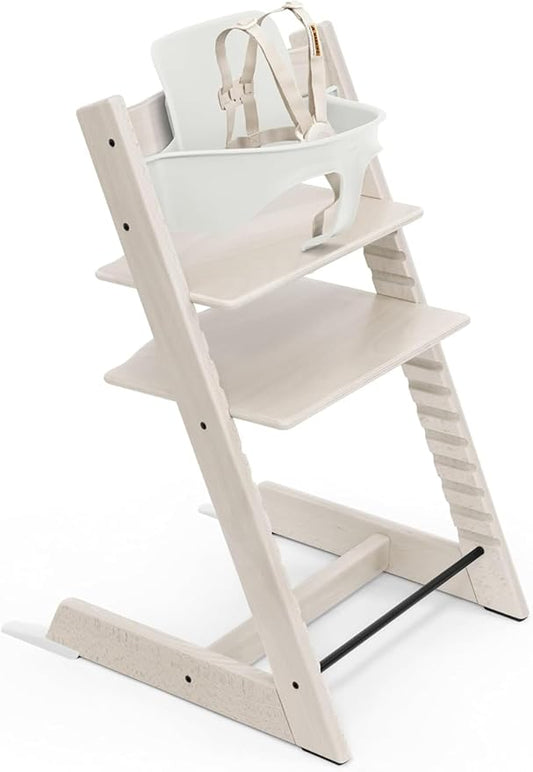 Stokke Tripp Trapp High Chair 2, Whitewash - Includes Chair + Baby Set with Removable Harness for Children 6-36 Months - Adjustable, Ergonomic & Easy to Clean