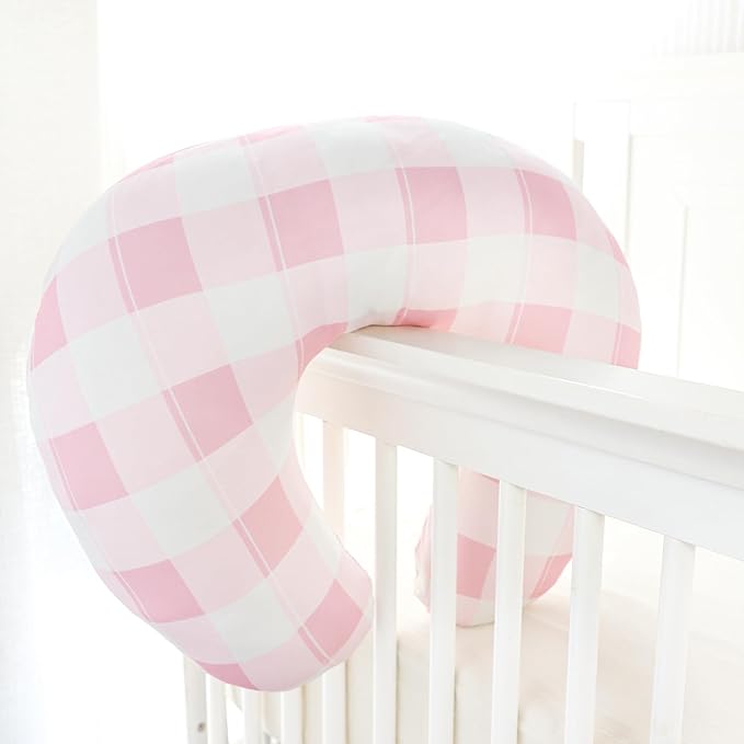 DILIMI Nursing Pillow Cover, Stretchy Removable Case for Breastfeeding Pillows, Ultra Soft Comfortable Slipcover for Baby Girl and Boy, Pink Checkered