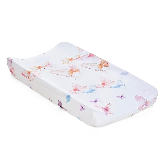 Oilo Changing Pad Cover, Breathable Organic Cotton Fitted Jersey, 300 Thread Count, Machine Washable, Fits Standard Changing Pads (32" x 16"), Girl, Boy, & Neutral Nursery Design, Butterfly
