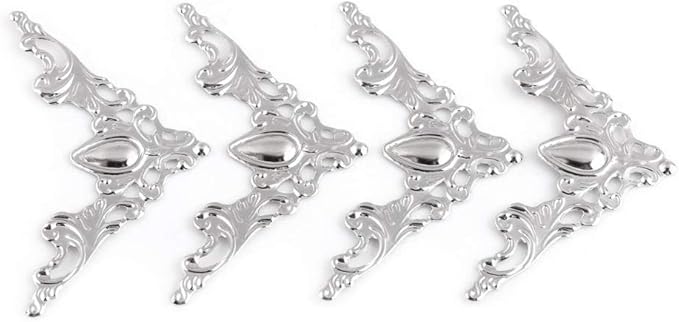 Hilitand 20pcs Antique Metal Corner Protectors - Decorative Corner For Book Furniture Dressers Jewelry Boxes (Silver White)