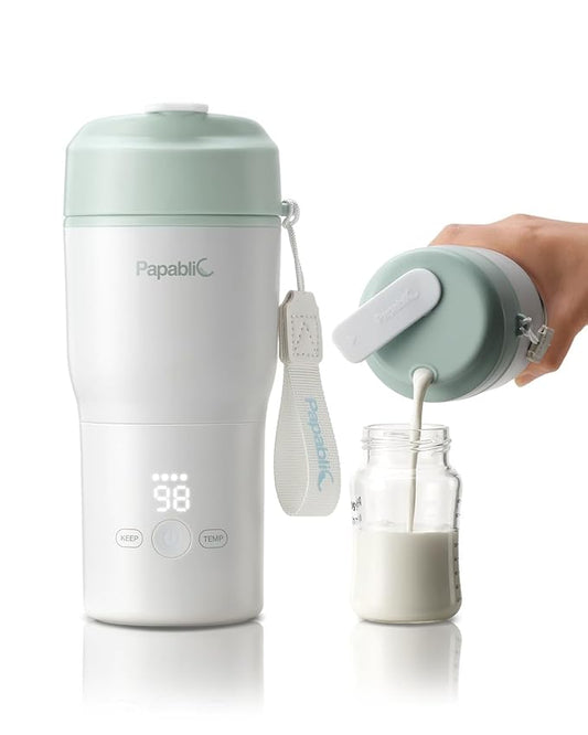 Papablic Portable Bottle Warmer, 85W Fast Baby Bottle Warmer for Travel & Home, Heats Breastmilk & Formula & Water, 4 Temperature Settings, Wide Mouth, Fits Car Cup Holder, RechaSeasalt Blue