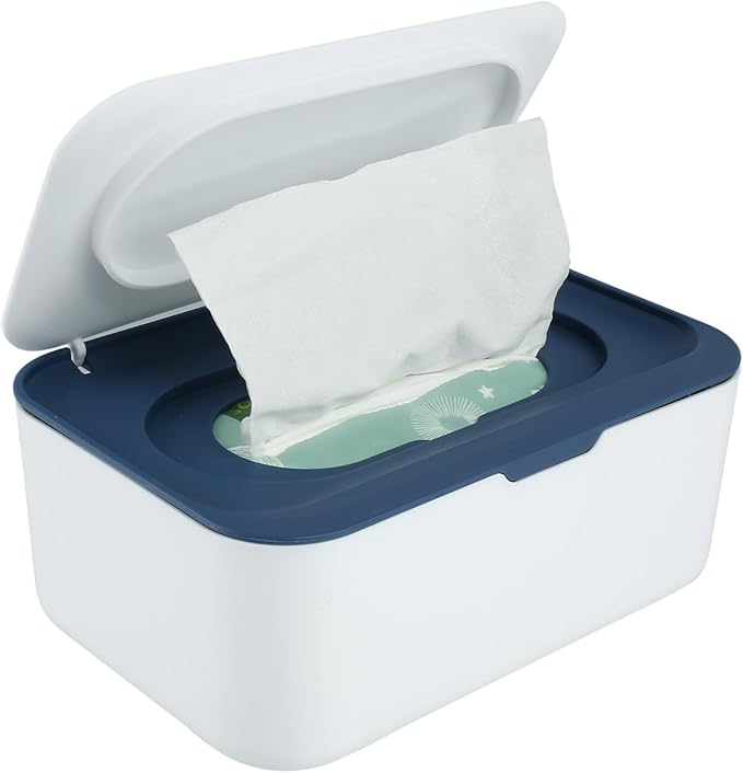 Wipes Dispenser, Dustproof Wet Tissue Box Baby Wipe Holder Large Capacity Wipes/Tissue Case with Moistur e Seal Secure Lid Keeps Wipes Fresh for Home, Office(Navy Blue)