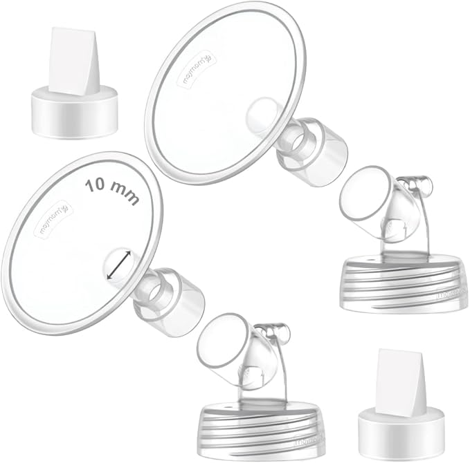2X 10 mm Maymom Two-Piece Wide Neck Pump Parts Compatible with Spectra S1,Spectra S2 Pumps and 2 Valves; Incl Wide Mouth Flanges; Not Original Spectra Flange; (10mm Flange with Valve)