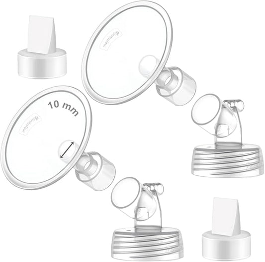 2X 10 mm Maymom Two-Piece Wide Neck Pump Parts Compatible with Spectra S1,Spectra S2 Pumps and 2 Valves; Incl Wide Mouth Flanges; Not Original Spectra Flange; (10mm Flange with Valve)