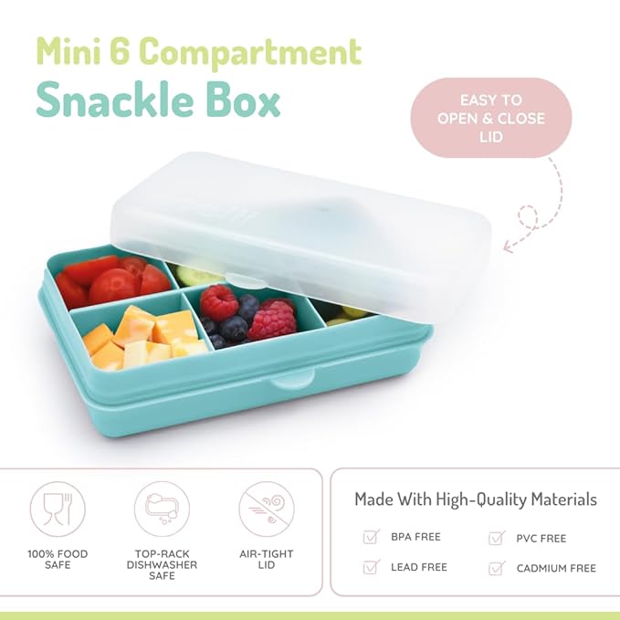 melii Snackle Box | 6-Compartment Divided Snack Container, BPA-Free Food Storage with Removable Dividers for School, Travel & On-the-Go Snacking (Blue)