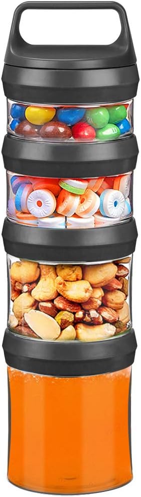 SELEWARE Stackable Snack Jars, Twist Lock Stackable Containers Set, Food Storage Travel Container for Storing Milk Protein Powder Snacks, BPA Free, 4-Piece for 1 Pack (Black, Total 31oz)