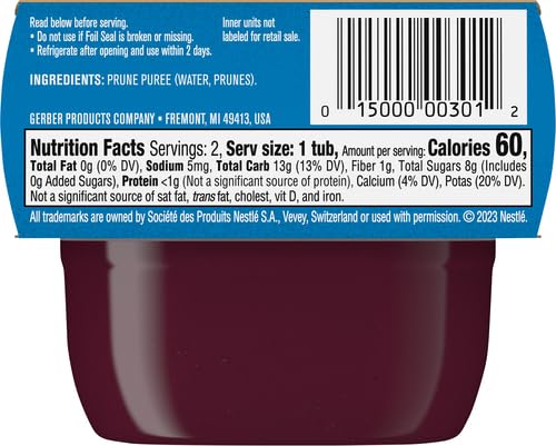 Gerber Baby Food Prune, 2 Oz, 2 Ct Tubs (Pack of 3)