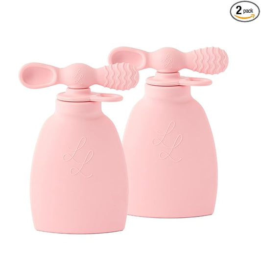 Nontoxic Reusable Baby Food Pouches - Premium Food Grade Silicone - BPA & PFAS Free - Leak-Proof Design - Easy to Clean and Dishwasher Safe (Pink)