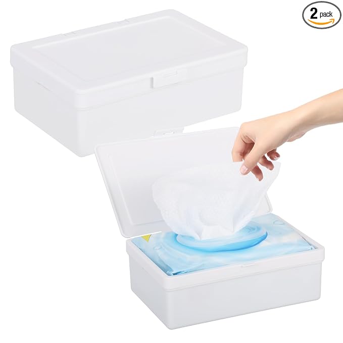 FMOACEN 2 Pack Wipes Dispenser Compatible with Cottonelle Flushable, Refillable Wipe Holder with Sealing Lid, Keeps Wipes Clean and Fresh, Non-Slip Wipe Container White Storage Box for Home Car Office