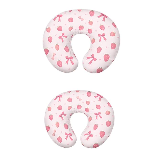 Pink Strawberry and Bow Tie Nursing Pillowcase Nursing Pillow Cover Cuddle Pillow Slipcover Detachable Nursing Pillow Protective Baby Feeding Baby Essentials