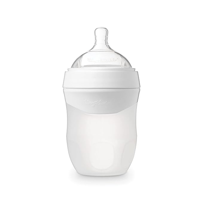 Tiny Twinkle Silicone Baby Bottle with Comfort Grip and Soft Flexible Nipple - Squeezably Soft Baby Bottles for Newborn and Up (White, 6 Ounce)