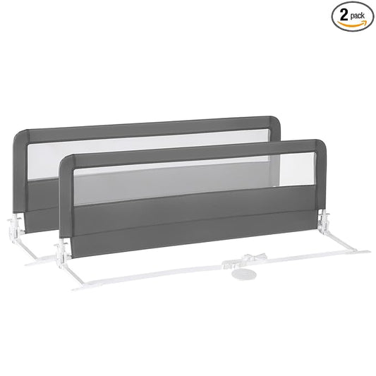 Costzon Bed Rail for Toddlers, 2 PCS Extra Long Swing Down Safety Bed Guards w/Straps for Convertible Crib, Kids Twin, Double, Full Size, Queen & King Bed, Folding Bed Rails for Baby (59-Inch, Gray)