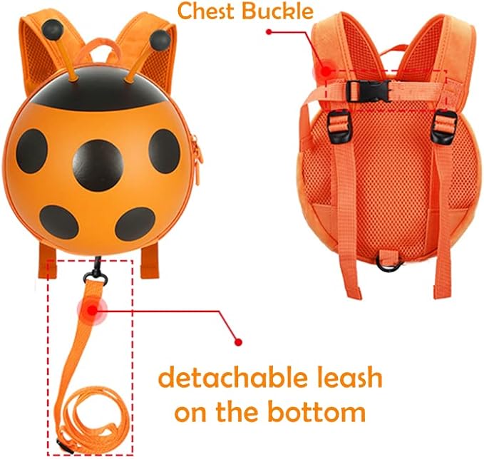 Happykids Toddler Mini Backpack with Removable Safety Leash,Baby Anti-lost Ladybug Bag,Travel