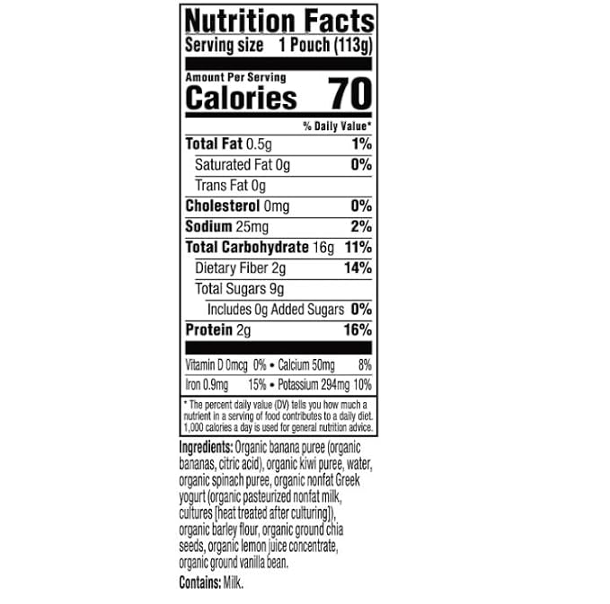 Plum Organics - +12 Months Organic Baby Food - Banana, Kiwi, Spinach, Greek Yogurt & Barley - Non-GMO - On-The-Go Pouches for Baby & Toddler Meals - Quality Tested Ingredients - 4 oz (Pack Of 12)