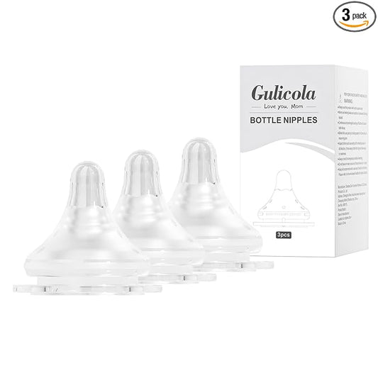 Gulicola Natural Flow Baby Bottle Silicone Nipple Level 2, Medium Flow (M), 3+ Months, 3 Counts (Pack of 1)
