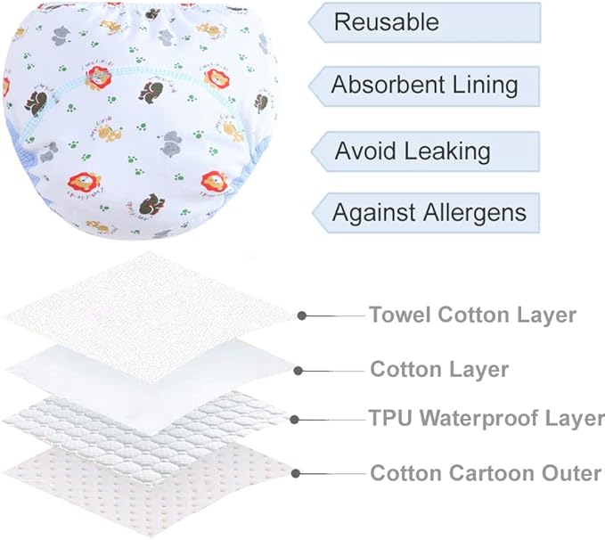 Cotton Reusable Baby Training Pants Unisex Potty Toddler Underpants Kids Waterproof Breathable Underwear 6-Pack
