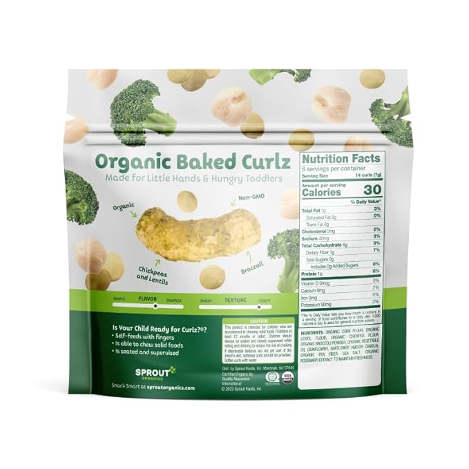 Sprout Organic Baby Food, Stage 4 Toddler Snacks, Broccoli Plant Power Curlz, 1.48 Ounce -Pack of 6 (Packaging May Vary)