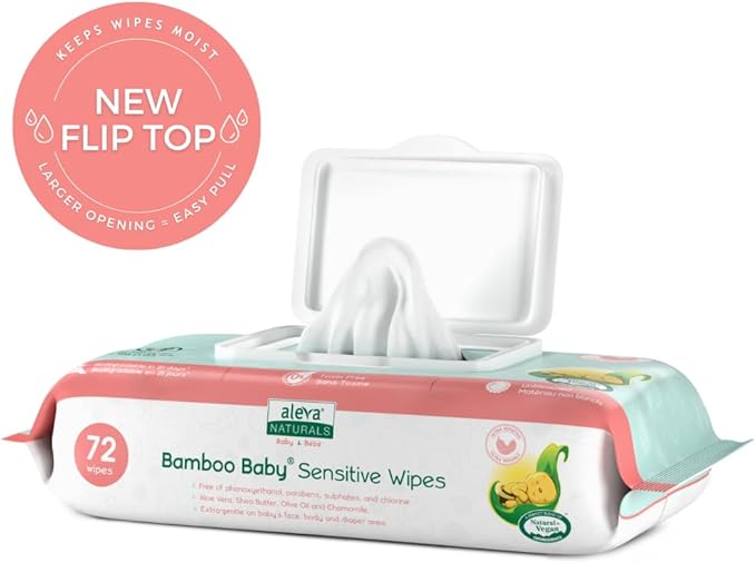 Aleva Naturals Bamboo Baby Sensitive Wipes | Unscented | Extra Strong and Ultra Soft | Natural and Organic Ingredients | Certified Vegan | 6 packs of 72ct - Total of 432ct