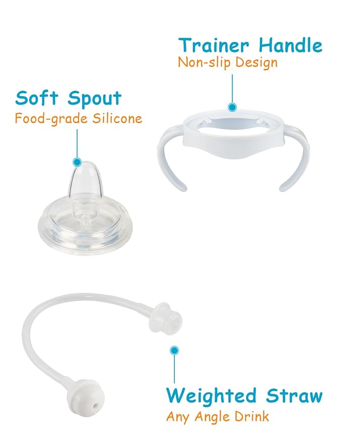 Sippy Cup Conversion Kit for Philips Avent Natural Baby Bottles, Weighted Straw Replacement Kit with Spout Nipples and Handle, 4-Pack， 6M+