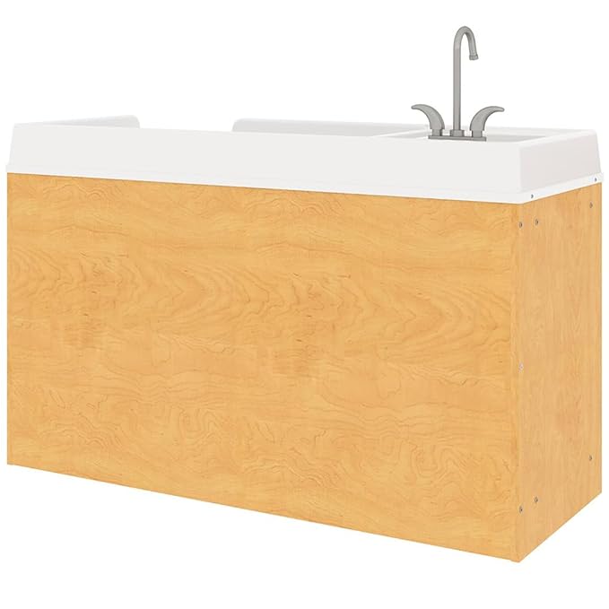 Tot Mate Toddler Diaper Changing Table with Stairs (Right) and Sink (Left) - Ideal Infant Changing Station for Home, Nursery, Daycare - 59-1/2" Wide, Assembled Baby Changer (Maple)