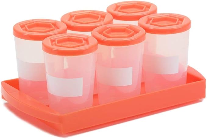 Baby Food Storage Containers w Interlocking Lids, 6 Pack- 4oz Reusable Leakproof Plastic Jars w Locking Tray- Freezer, Microwave & Dishwasher Safe- BPA/PVC Free, Compatible with Bullet Blender