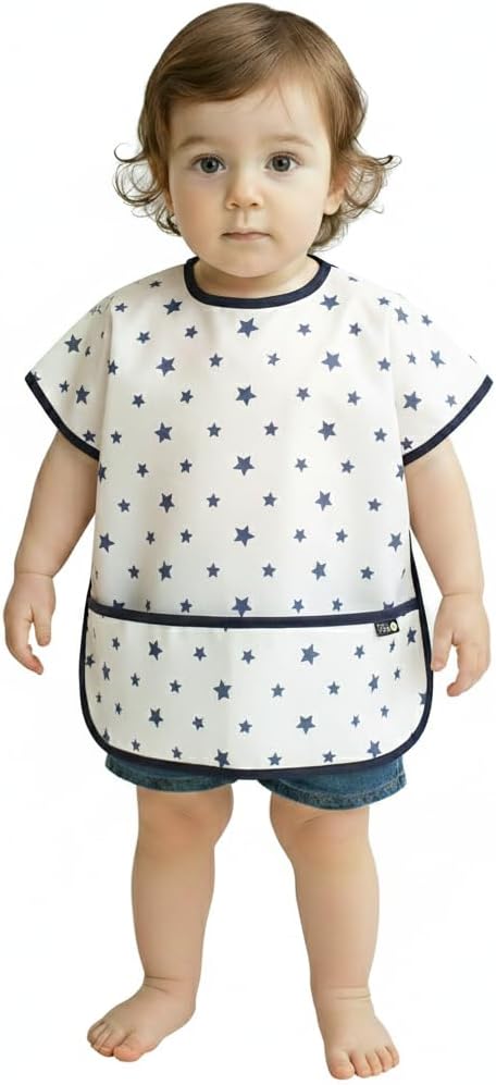 Plie Short Sleeve Waterproof Bib for Toddlers – Easy Clean Feeding Apron for Mealtime, Daycare, Self-Feeding, Lightweight