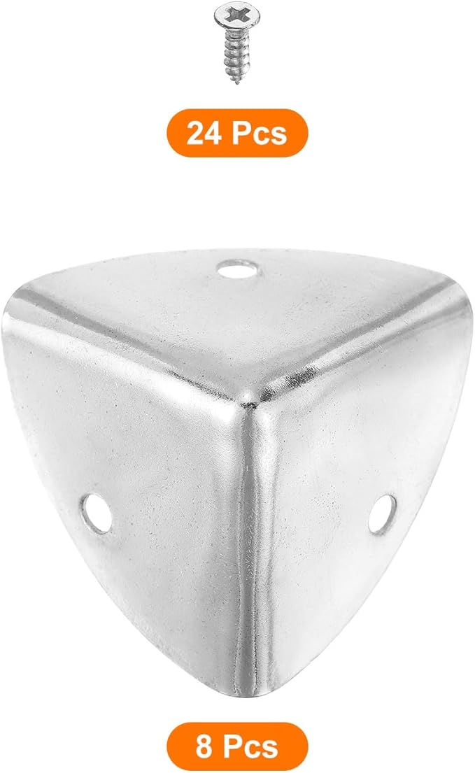 uxcell 8 Pcs Decorative Box Corner Cover, 40mm Metal Edge Guard, Furniture Corner Edges Protector with Screws, Silver