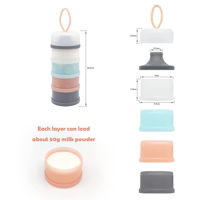 Baby Formula Dispenser, Formula Container, Portable Milk Powder Container, Non-Spill Stackable Baby Snack Storage Container, Baby Feeding Travel Storage Container, BPA Free, 4 Layers 2 Packs