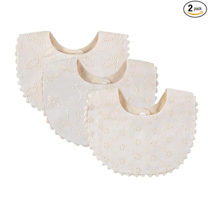 Baby Bib For Girls,Reversible Waterproof Handmade Natural Cotton Baby Drool Bib 0-12 months 2 Pack (off-white color A, 0-12 months)