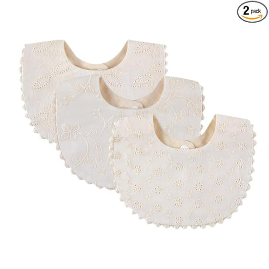 Baby Bib For Girls,Reversible Waterproof Handmade Natural Cotton Baby Drool Bib 0-12 months 2 Pack (off-white color A, 0-12 months)