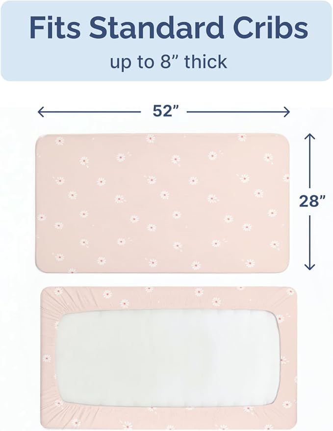 Baby Crib Sheets for Boys & Girls - Pack of 2 Fitted Microfiber Crib Sheets for Standard Crib & Toddler Mattress - Soft, Breathable & Wrinkle Free - Machine Washable, Oeko Tex - 52x28x8in - Daisy's
