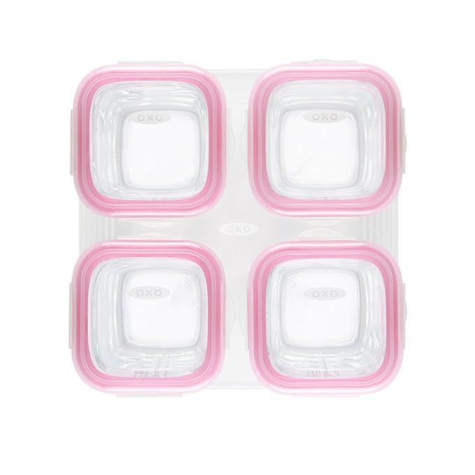 OXO Tot Glass Baby Blocks Food Storage Containers, Pink, 4 oz