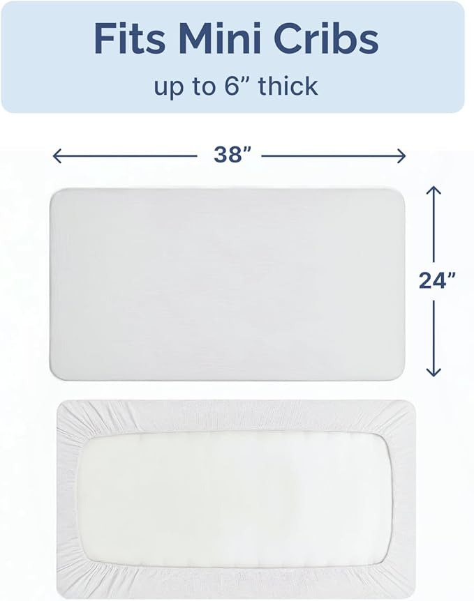 2-Pack Mini Crib Sheets Fitted - Pack N Play Sheets for Pack and Play Mattress - Stretchy Soft Microfiber Playard Bedding - Mini Toddler Bed Cover for Boys & Girls - Oeko-Tex - 38 x 24in, White Duo