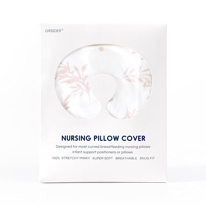GRSSDER Nursing Pillow Cover, Stretchy Soft Minky Breastfeeding Pillow Slipcovers, Snugly Fit Most Nursing Support Pillows for Breastfeeding, Comfortable Safe Pillow Cover, Pink Flora