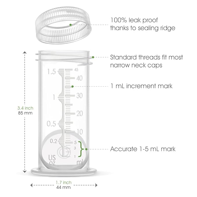 Maymom 1.5 Oz Container Designed for Colostrum & Milk Storage; Leak Proof Lids, Breastmilk Freezer or Refrigerator Storage, Made Without BPA; 4pc/pk