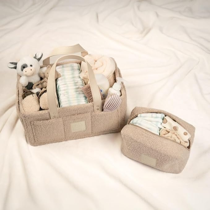Baby Diaper Caddy Organizer–Includes Toiletry Bag, Baby Essentials, Nursery Storage Basket, Portable Diaper Organizer, Newborn Essentials & Baby Registry Must Have