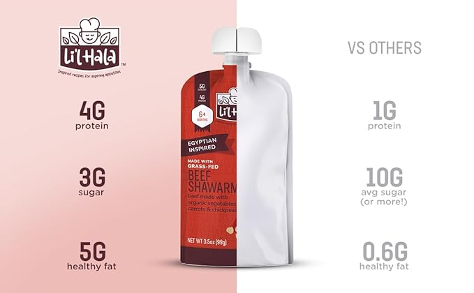Li’l Hala Beef Baby Food Pouch | Beef Shawarma (12ct) | Savory 6+ Months Baby Food Pouches with Protein and Organic Veggies, Nutrient Packed Toddler Snacks with Iron | Stage 2 Baby Food Meat Puree