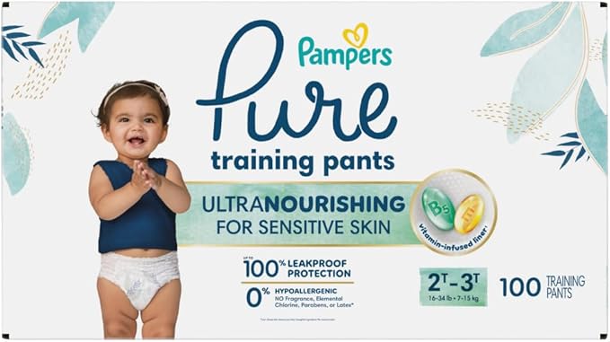 Pampers Pure Protection Training Underwear, Unisex, Size 2T3T, 100 Count, Premium, Hypoallergenic, Soft, Absorbent