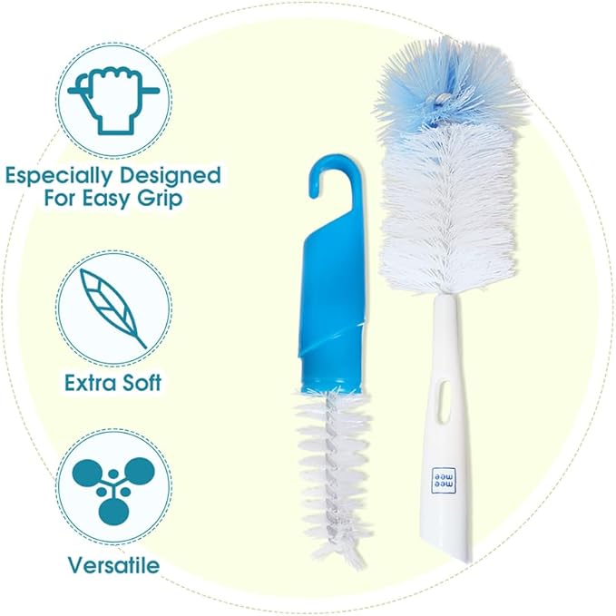Mee Mee 360° Movable Silicone Bristle Baby Feeding Bottle Cleaning Brush & Nipple Cleaner Combo | Ergonomic Handle | Easy to Clean Bottle Corners for Narrow Neck & Wide Neck Feeding Bottles | BPA